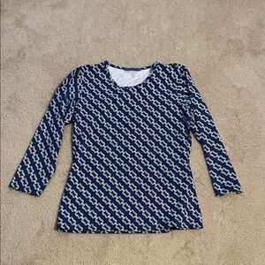 J. McLaughlin Navy and White Geometric Top